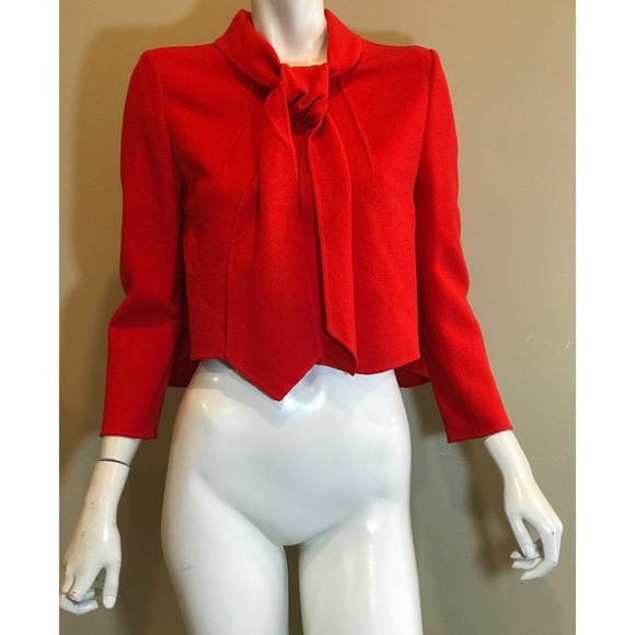 Oscar de la Renta Jackets & Blazers - Vintage Oscar De La Renta Red Boxy Jacket Tie Neck